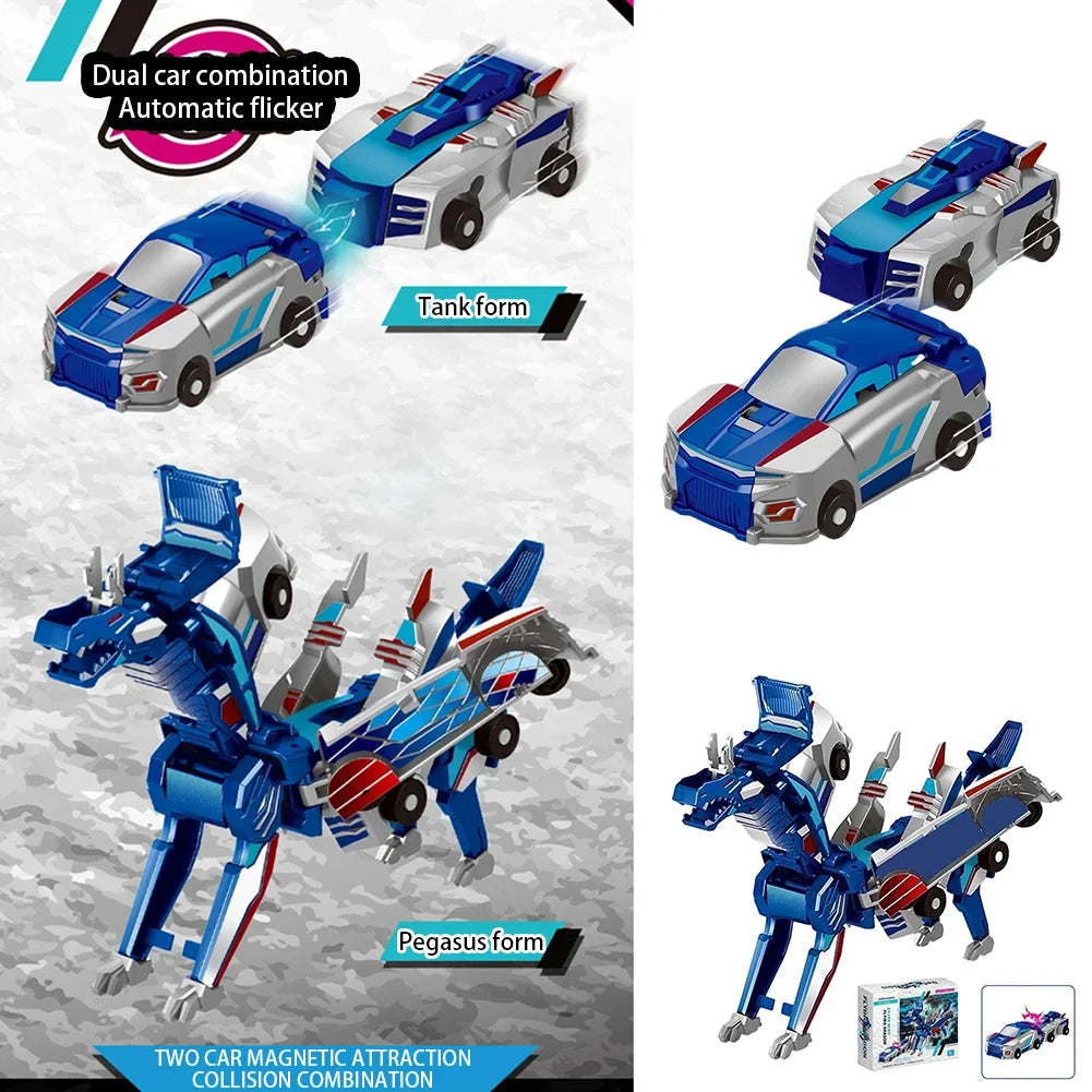 Creative Car Transforms Into Unicorn Toy 2 in 1 Winged Pegasus Automobile Model Inertial Sliding Racing Car Impact Deformed Toys