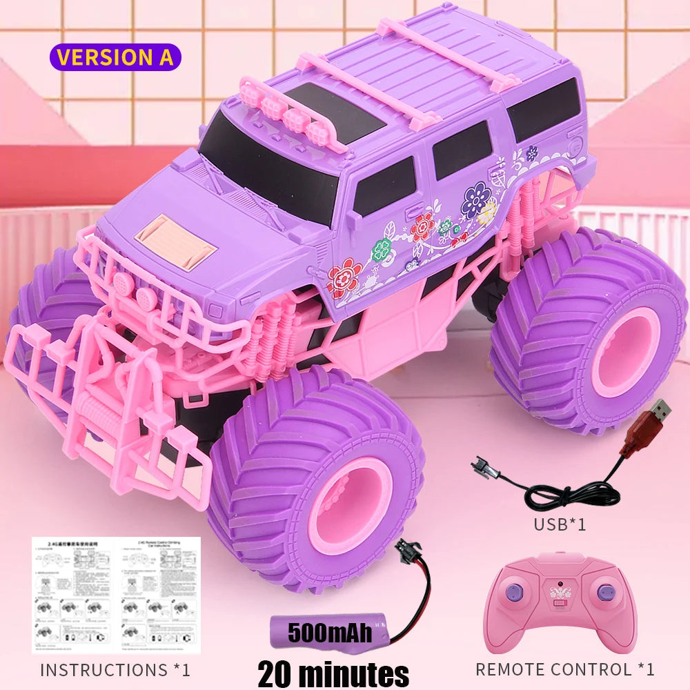 Pink RC Car Electric Drive Off-Road Big Wheel High Speed Purple 2.4G Remote Control Trucks Girls Toys for Children Christmas