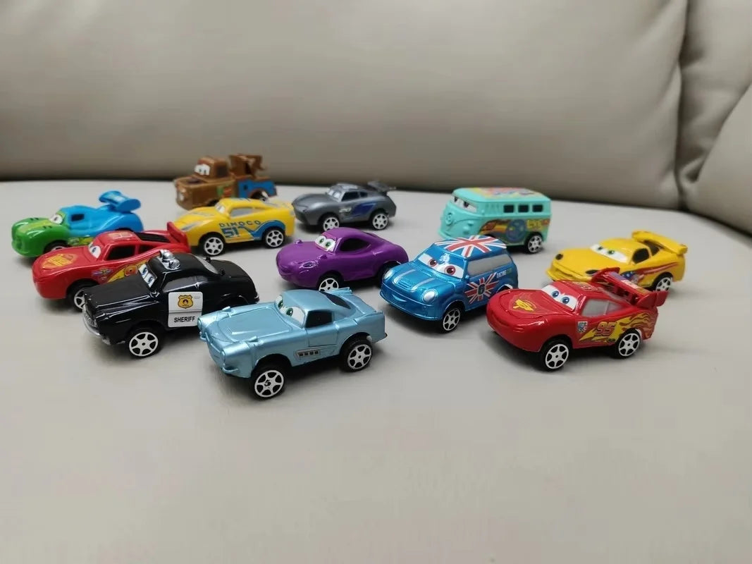 New 12pcs Disney Pixar Cars Back Force Lightning Mcqueen Jackson 6cm Storm Mater Model Car Accompanying Toys Kids Birthday Gifts