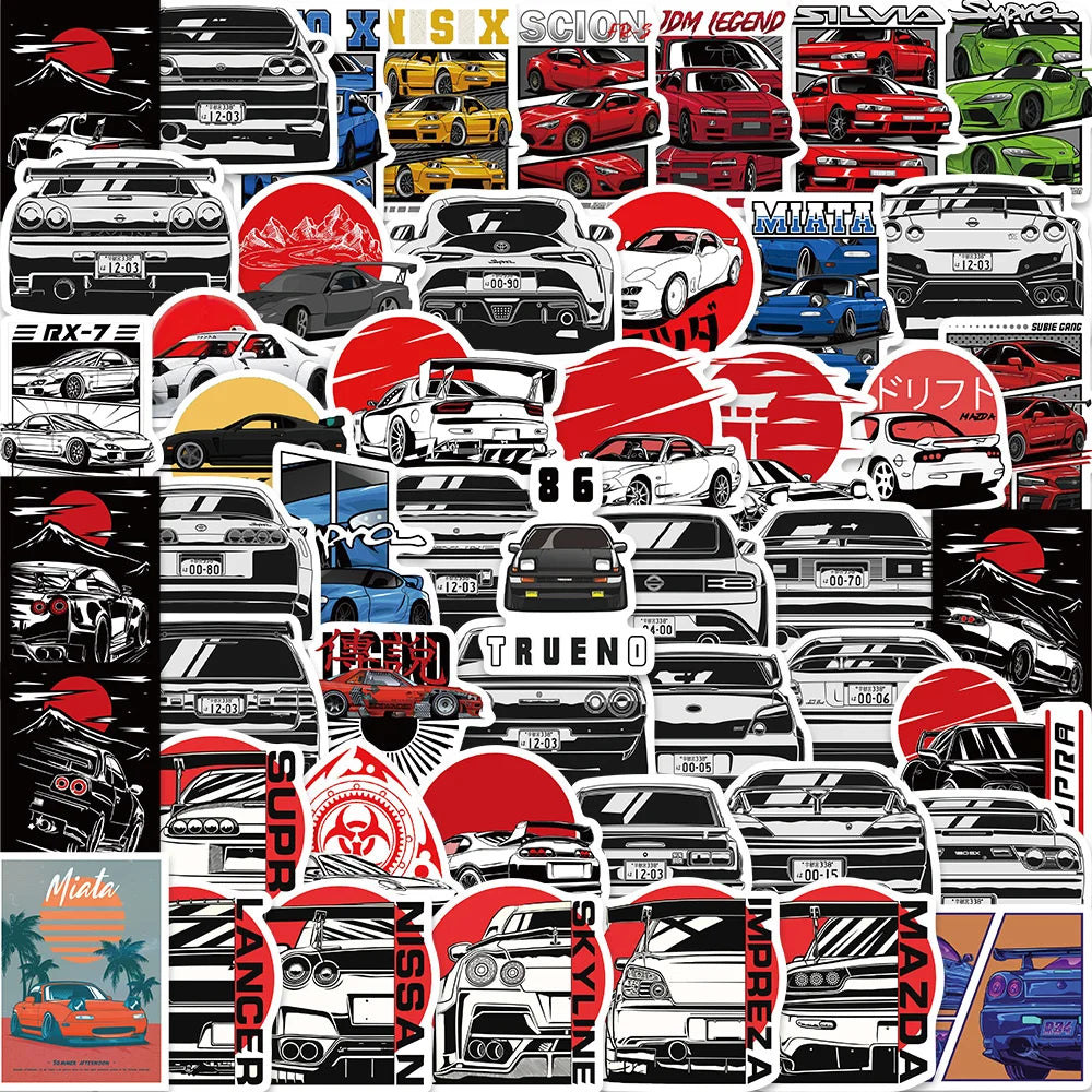 Japan JDM Racing Car Stickers 50pcs Anime Graffiti Waterproof Decals for Cars, Bikes, Laptops & Skateboards