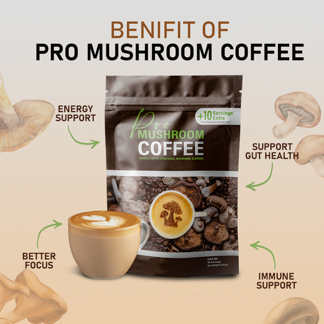Pro Mushroom Coffee | Organic Instant Blend with 8 Functional Mushrooms – 40 Servings | Halal Certified