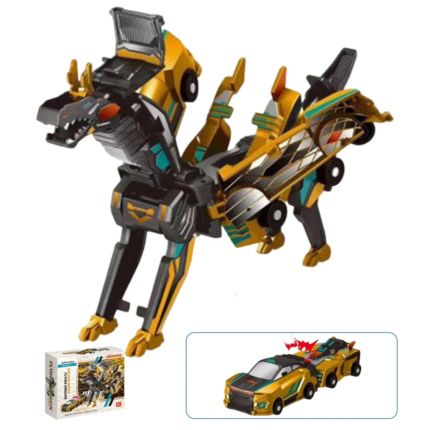 Creative Car Transforms Into Unicorn Toy 2 in 1 Winged Pegasus Automobile Model Inertial Sliding Racing Car Impact Deformed Toys