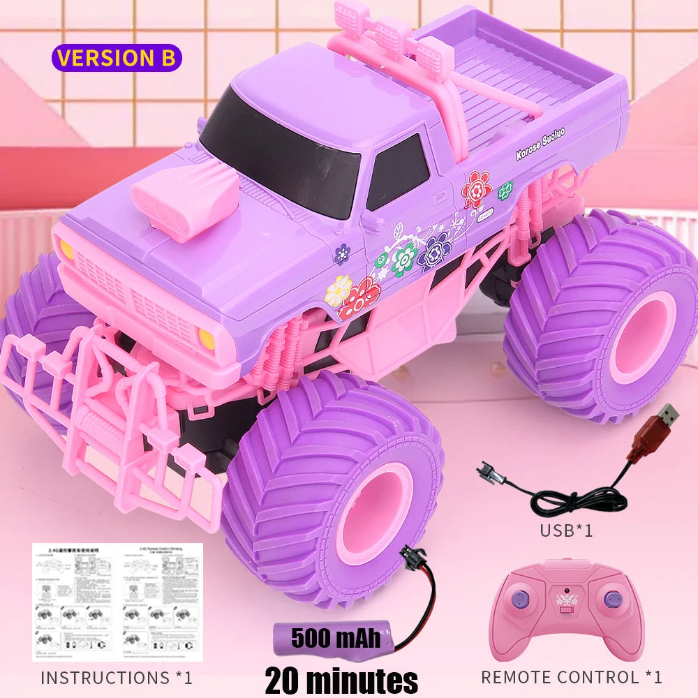 Pink RC Car Electric Drive Off-Road Big Wheel High Speed Purple 2.4G Remote Control Trucks Girls Toys for Children Christmas