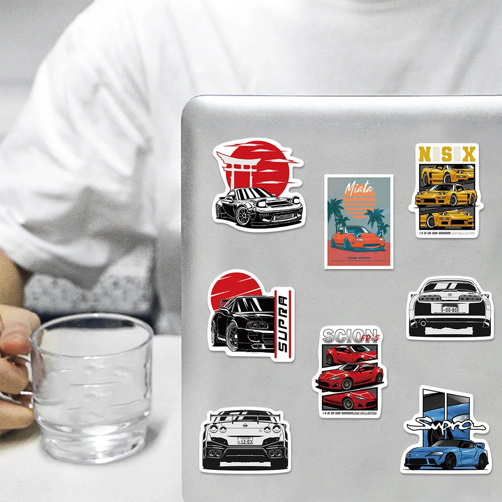 Japan JDM Racing Car Stickers 50pcs Anime Graffiti Waterproof Decals for Cars, Bikes, Laptops & Skateboards
