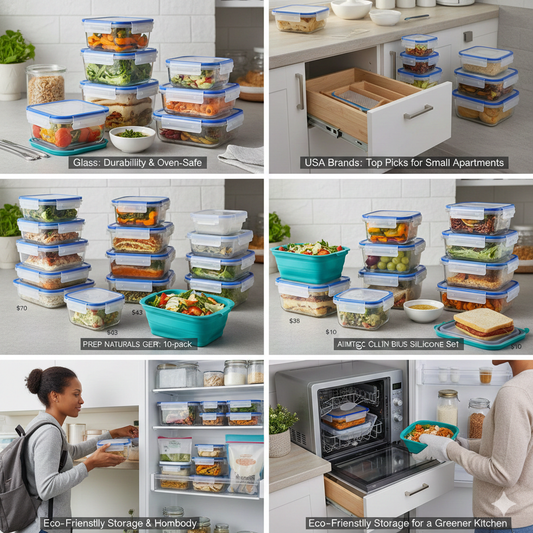 Stackable and collapsible meal prep containers for small apartment kitchen organization