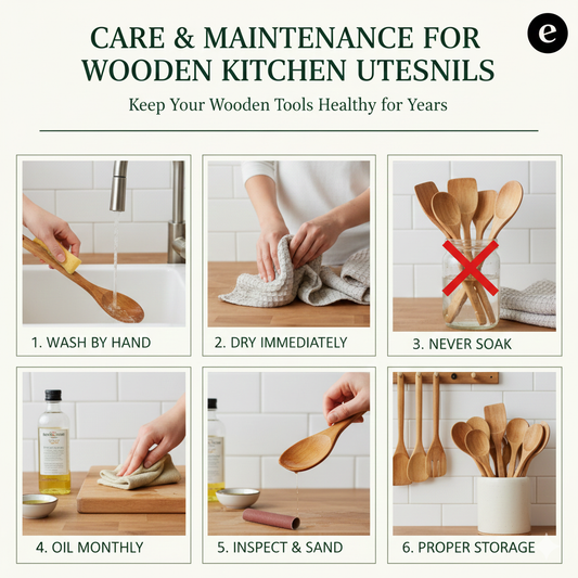 A hand applying food-grade mineral oil to a dry wooden spoon with a soft cloth to restore its smooth finish