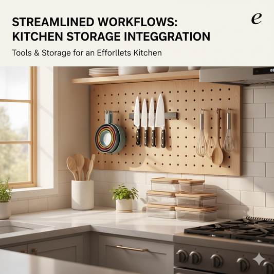 An organized kitchen drawer with wooden dividers separating spatulas and whisks, illustrating efficient tool integration for better workflow