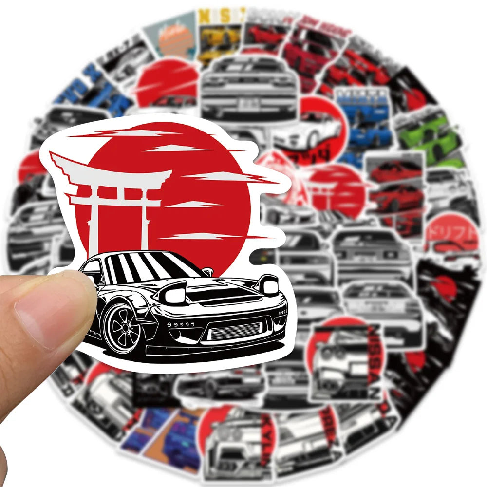 Japan JDM Racing Car Stickers 50pcs Anime Graffiti Waterproof Decals for Cars, Bikes, Laptops & Skateboards