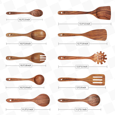 10 Piece Wooden Kitchen Utensil Set – Natural Teak Cooking Tools