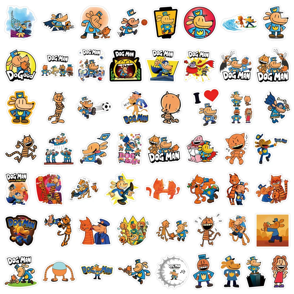Dog Man Stickers Pack 10/30/55pcs Funny Cartoon Comic Decals for Kids, Laptops & Skateboards