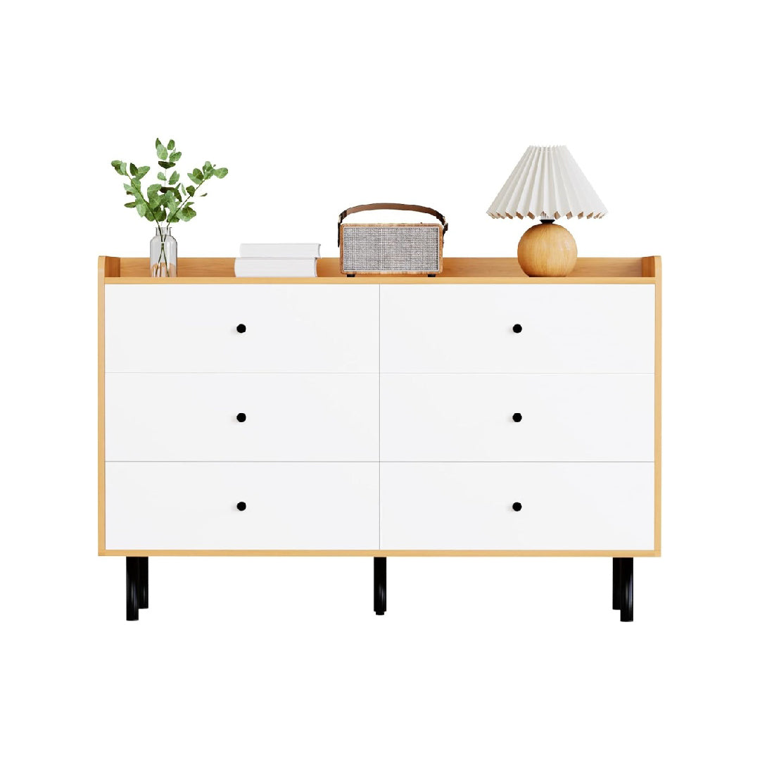 LYNSOM 6 Wood Dresser Drawer – 45.98" Storage Cabinet with 3 Doors for Bedroom, Living Room & Office