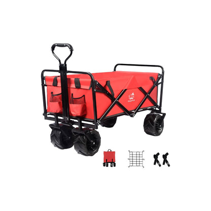 Collapsible Heavy Duty Beach Wagon – Folding Cart with Wheels & Adjustable Handle