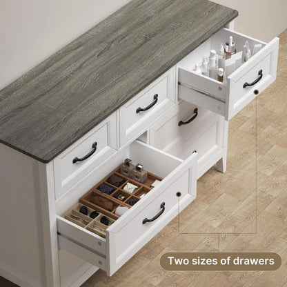 White 7-Drawer Dresser – 47″ Wide Bedroom Chest with Metal Handles