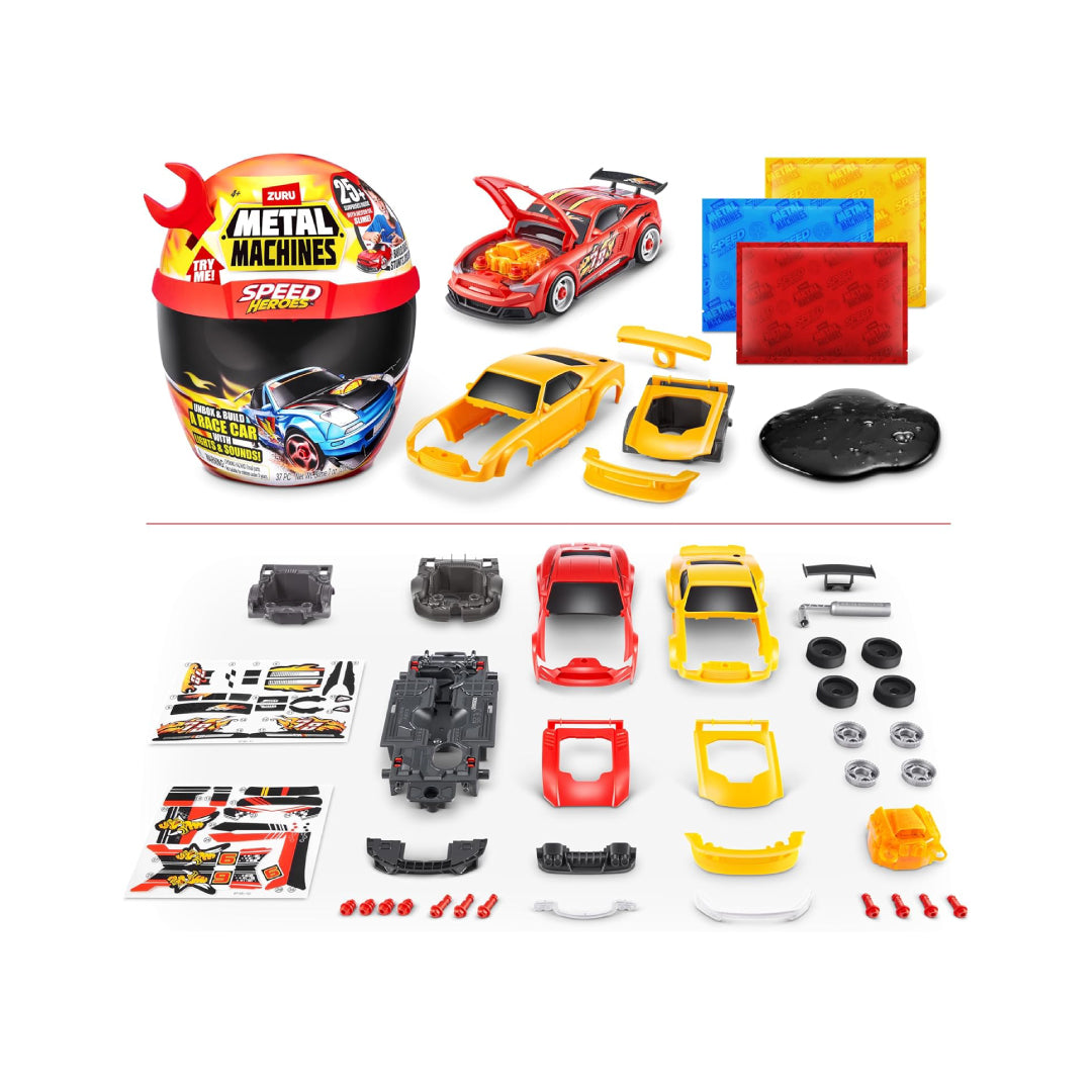 Metal Machines Speed Heroes Red – Buildable Race Car Toy with Lights, Sounds & 20+ Surprises