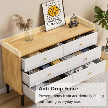 LYNSOM 6 Wood Dresser Drawer – 45.98" Storage Cabinet with 3 Doors for Bedroom, Living Room & Office