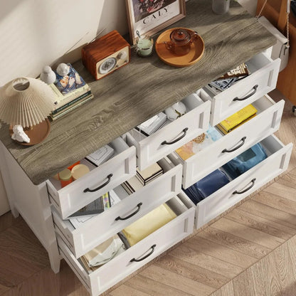 White 7-Drawer Dresser – 47″ Wide Bedroom Chest with Metal Handles