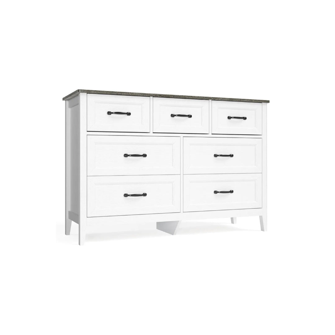 White 7-Drawer Dresser – 47″ Wide Bedroom Chest with Metal Handles