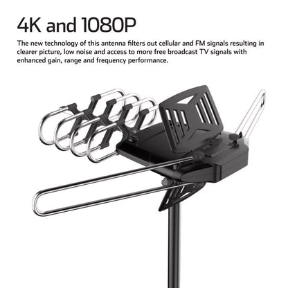 Outdoor HDTV Antenna 1080P Amplified UHF/VHF with 150-Mile Range & Pole Included