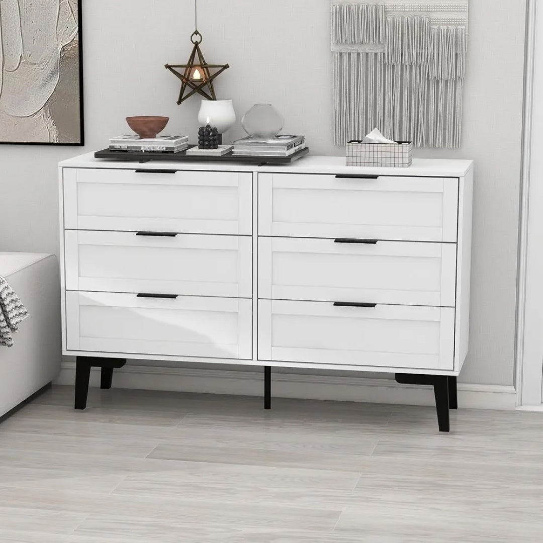 White 7-Drawer Dresser – 47″ Wide Bedroom Chest with Metal Handles