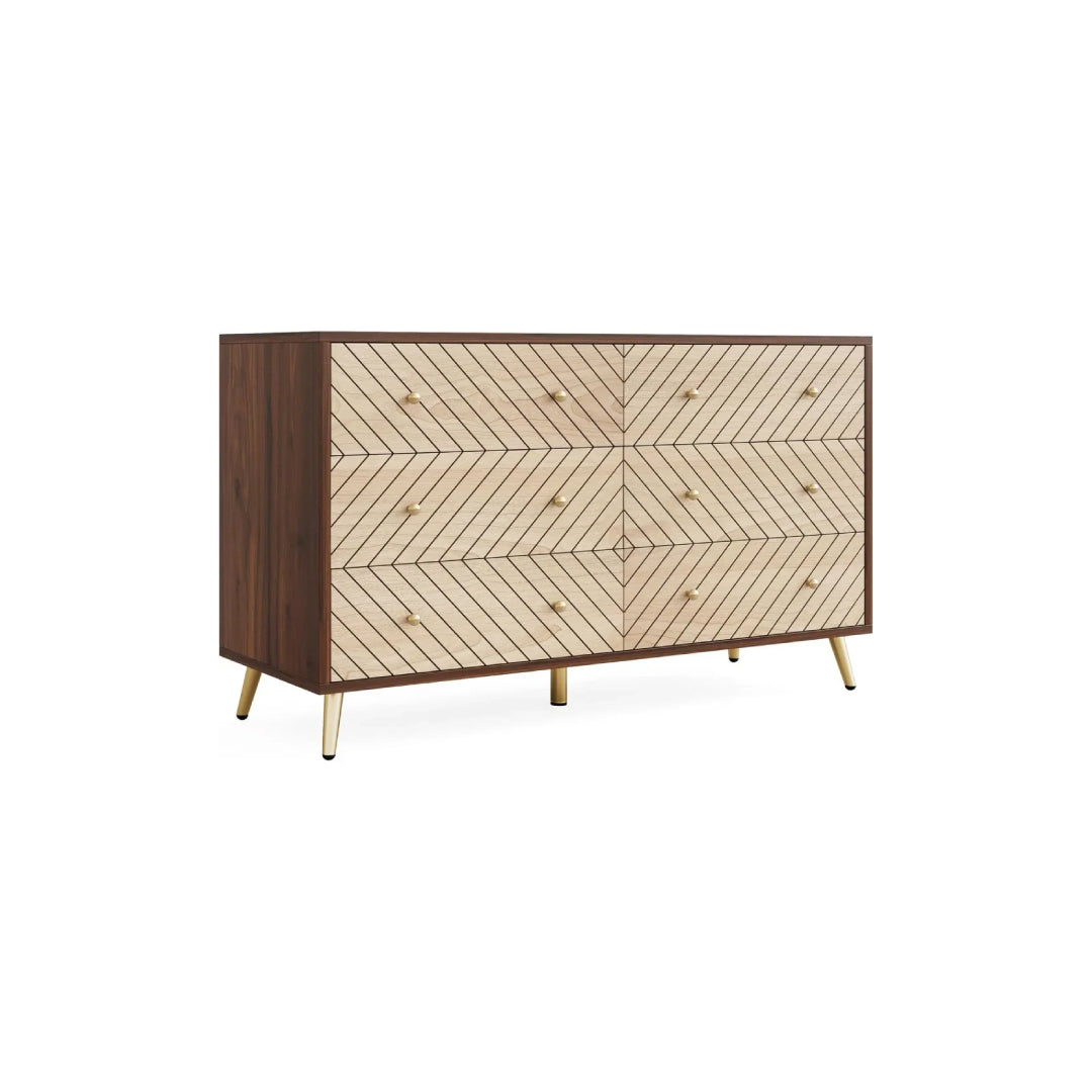 6-Drawer Chevron Storage Cabinet with Gold Accents