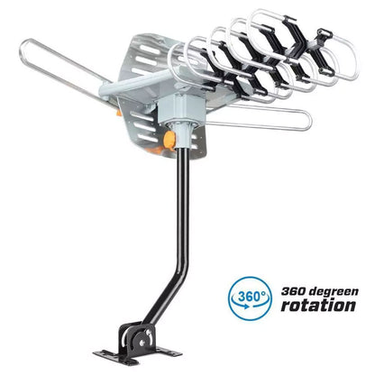 990 Mile HDTV Outdoor Amplified TV Antenna with 36dB Gain, 360° Rotation, UHF/VHF/FM Support & Mounting Pole