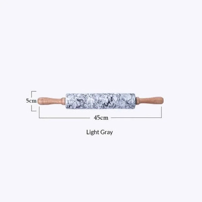 Black Polished Marble Rolling Pin with Wooden Cradle – 10-Inch Non-Stick Barrel