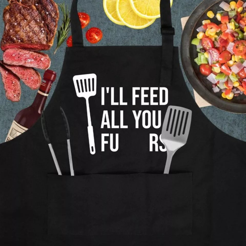 Funny Apron for Men & Women with 3 Pockets – I'll Feed All You | Great Gift for Cooks