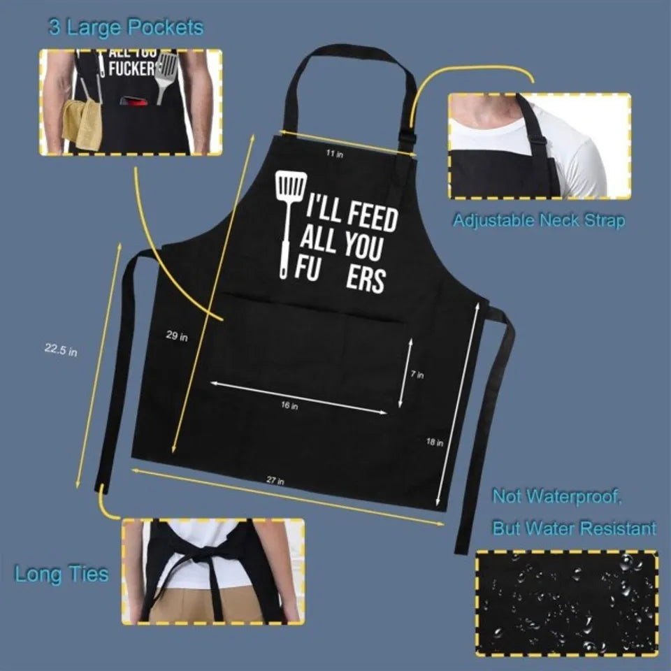 Funny Apron for Men & Women with 3 Pockets – I'll Feed All You | Great Gift for Cooks