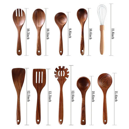 Wooden Kitchen Utensils set 11 PCS Wooden Cooking Spoons and Spatula for Cooking