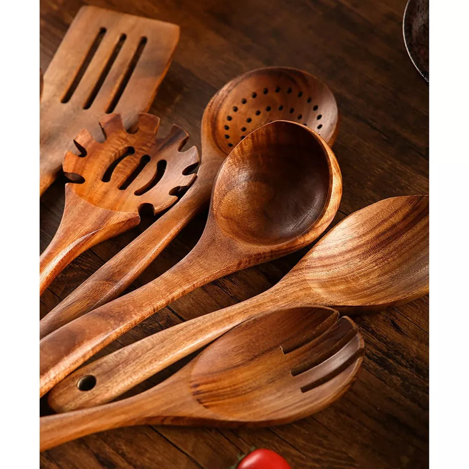 Wooden Kitchen Utensils set 11 PCS Wooden Cooking Spoons and Spatula for Cooking