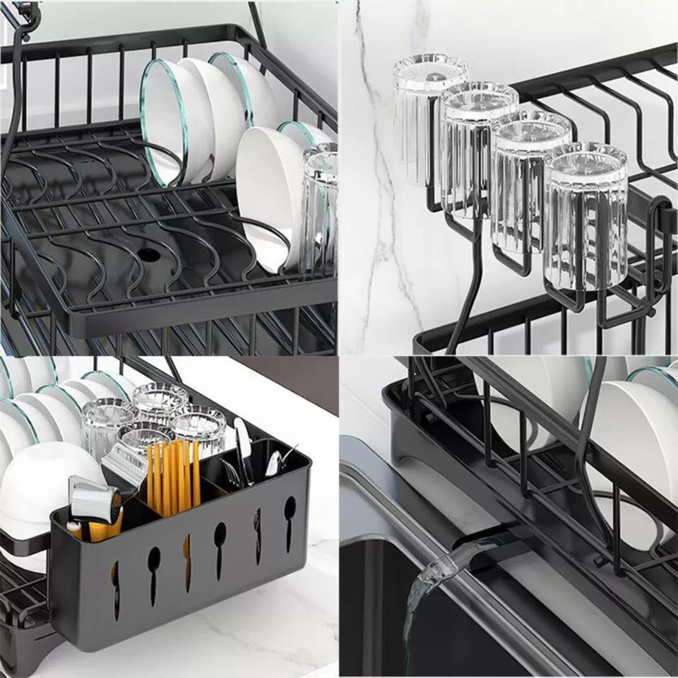 2-Tier Dish Draining Rack for Home & Kitchen - Space-Saving Dish Drainer Rack